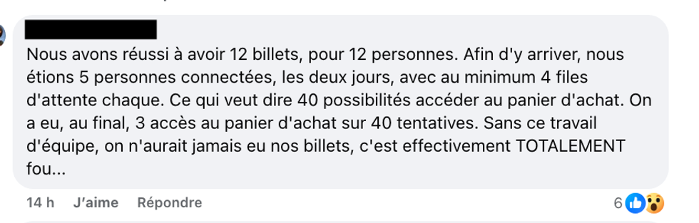 Capture d'\u00e9cran d'un commentaire sur la page Facebook du Festival d'\u00e9t\u00e9 de Qu\u00e9bec. 