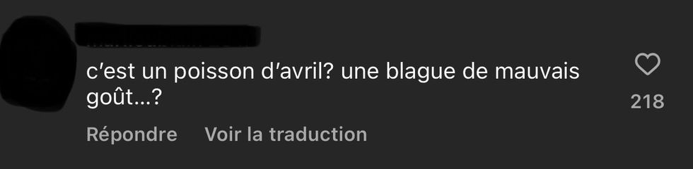 Capture d'\u00e9cran d'un commentaire sur les r\u00e9seaux sociaux.