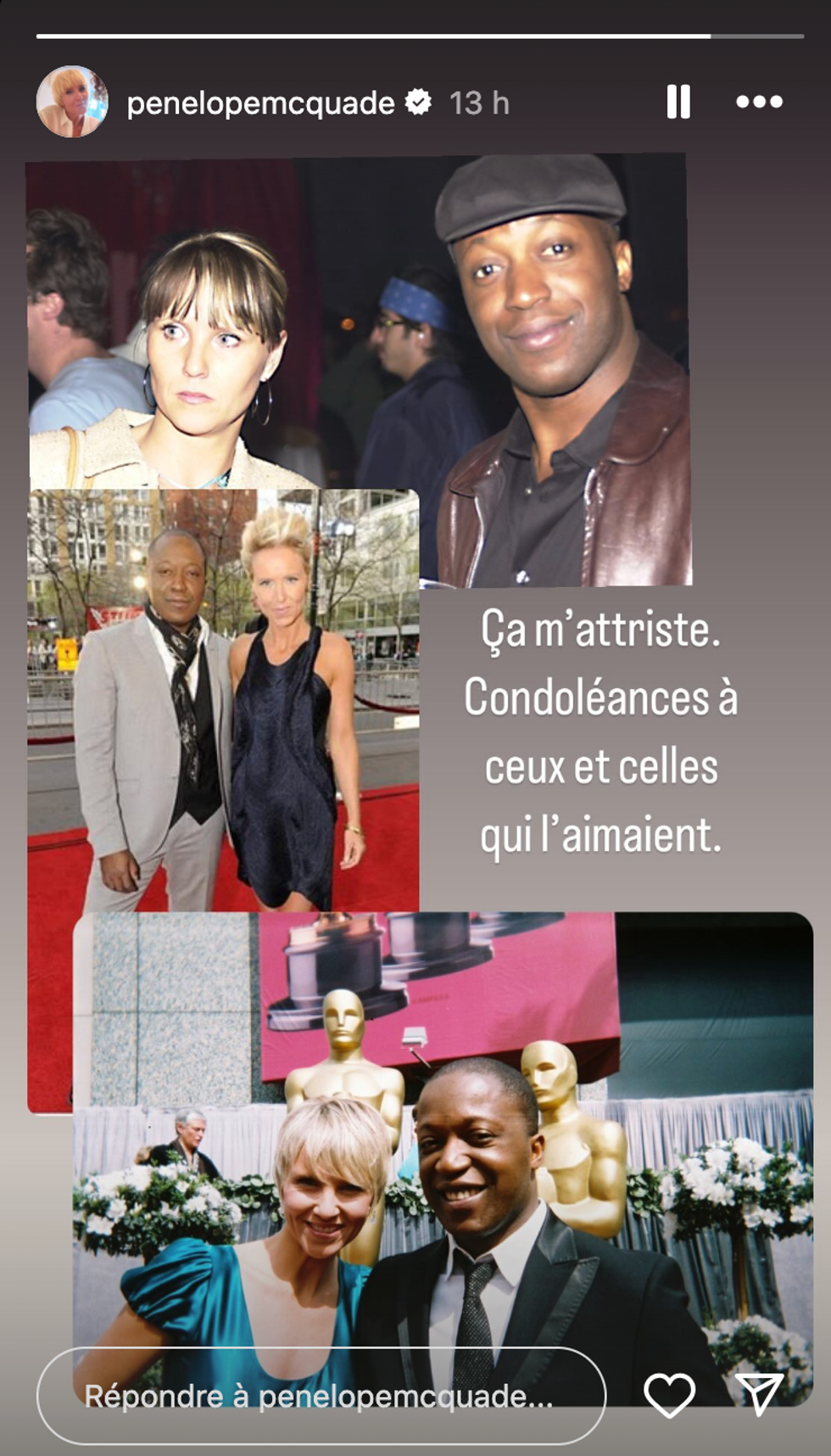 Capture d'\u00e9cran d'une story de P\u00e9n\u00e9lope McQuade o\u00f9 l'on voit des photos d'elle et Herby Moreau.