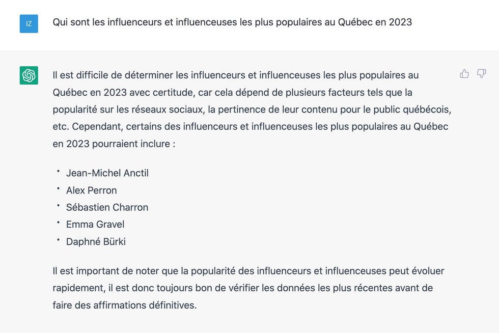 Capture d'\u00e9cran de ChatGPT.