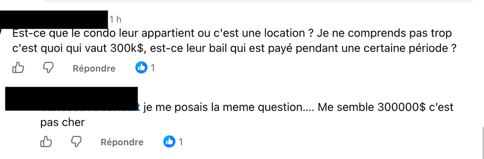 Capture d'\u00e9cran de commentaires sur la page Facebook d'Occupation Double.