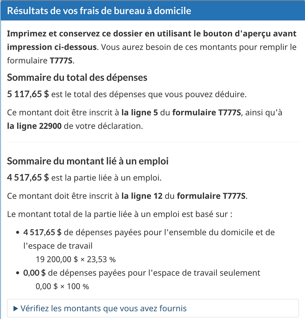 Capture d'\u00e9cran de l'outil de calcul sur le site de l'Agence du Revenu du Canada.