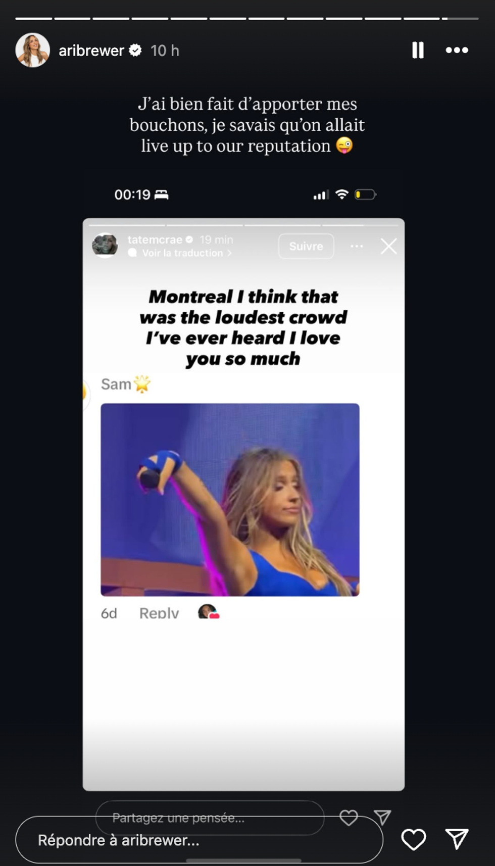 Capture d'\u00e9cran de la story Instagram d'Ariane Brewer.