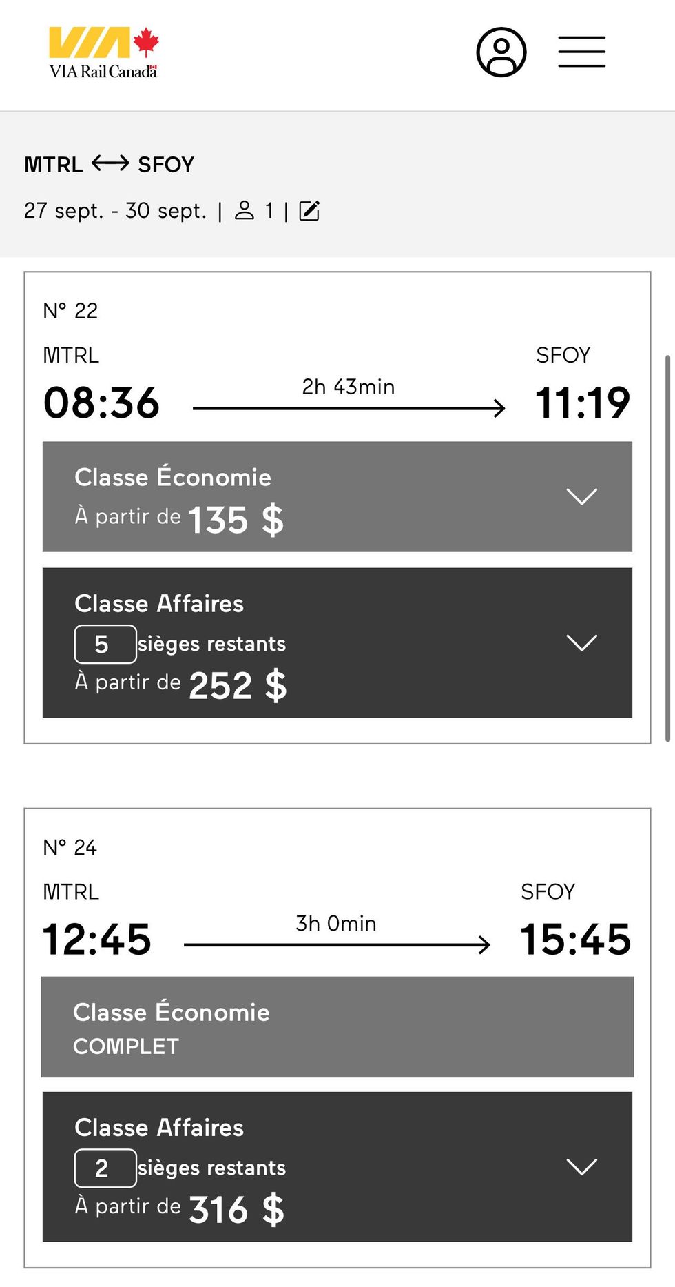 Capture d'\u00e9cran de VIARail.