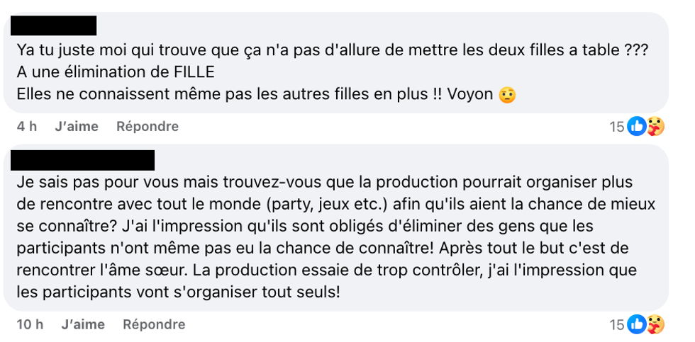 Capture d'\u00e9cran des commentaires sur la page Facebook d'Occupation Double.