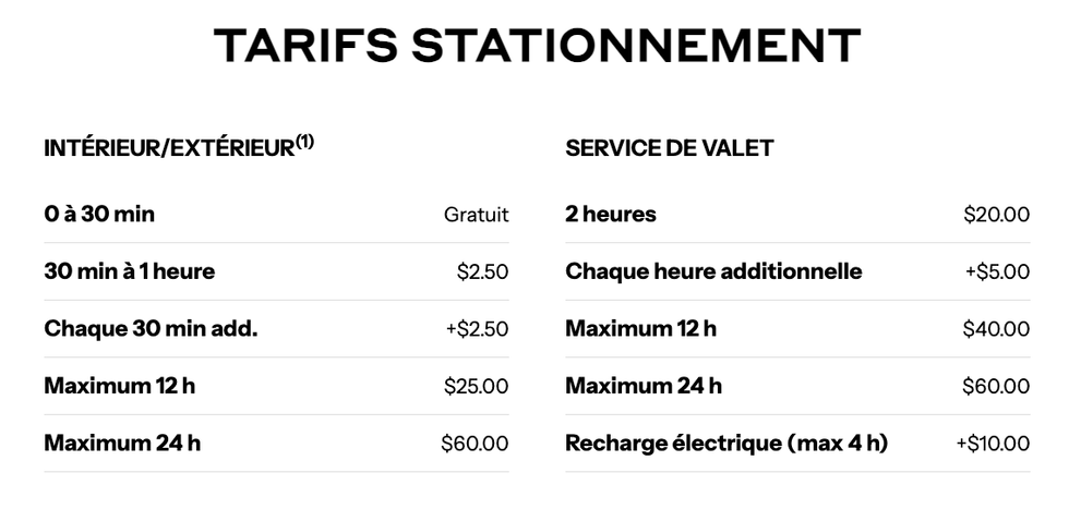 Capture d'\u00e9cran des tatifs de stationnement au Royalmount.