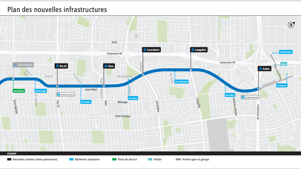 Capture d'\u00e9cran du plan du prolongement de la ligne bleue \u00e0 Montr\u00e9al.