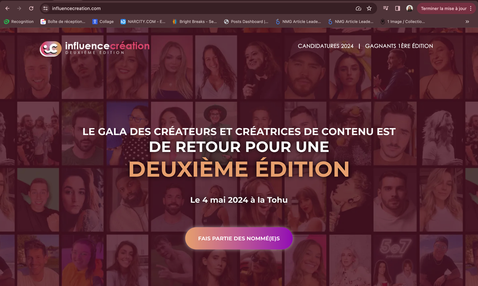 Capture d'\u00e9cran du site web du Gala InfluenceCr\u00e9ation