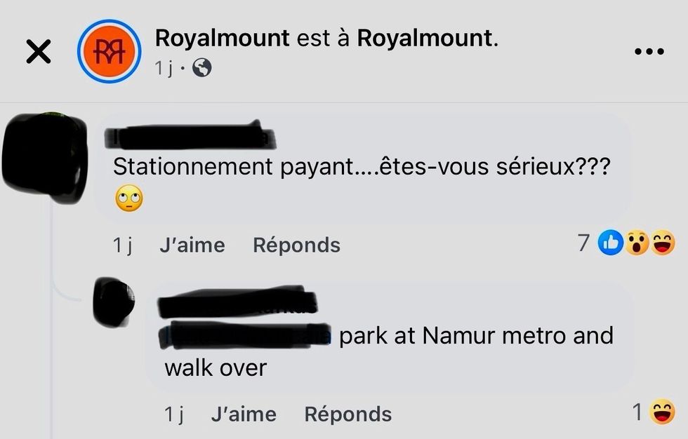 Capture d'une r\u00e9action sous une publication de la page Facebook du Royalmount.