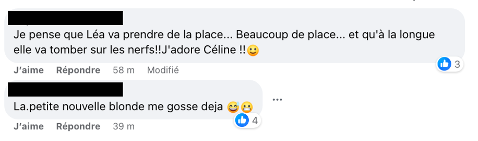 Captures d'\u00e9cran des commentaires, page Facebook d'Occupation Double.