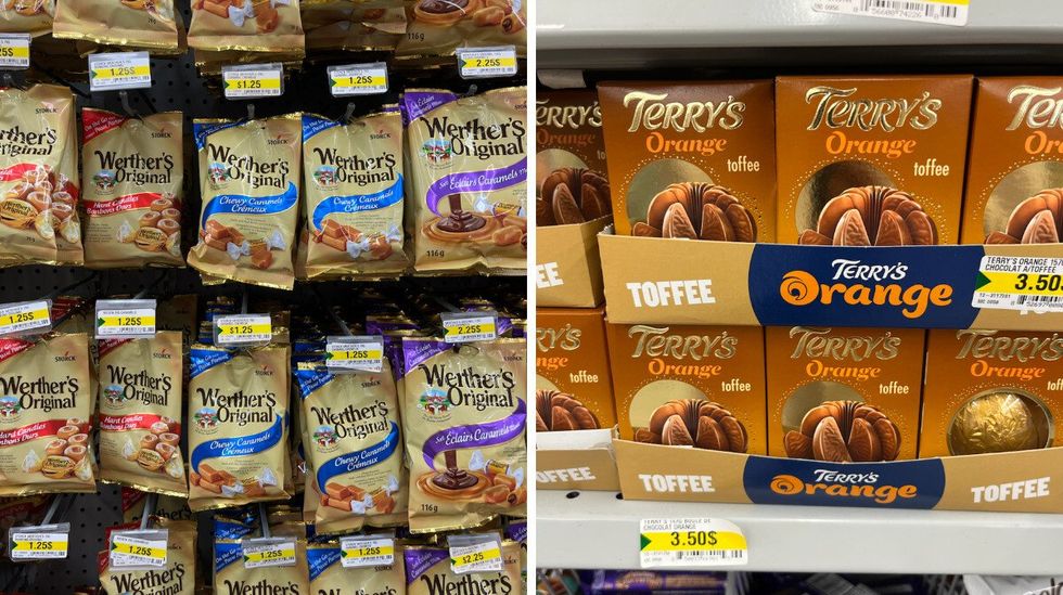 Caramels Werther's Original. Droite : Chocolats \u00e0 l'orange.