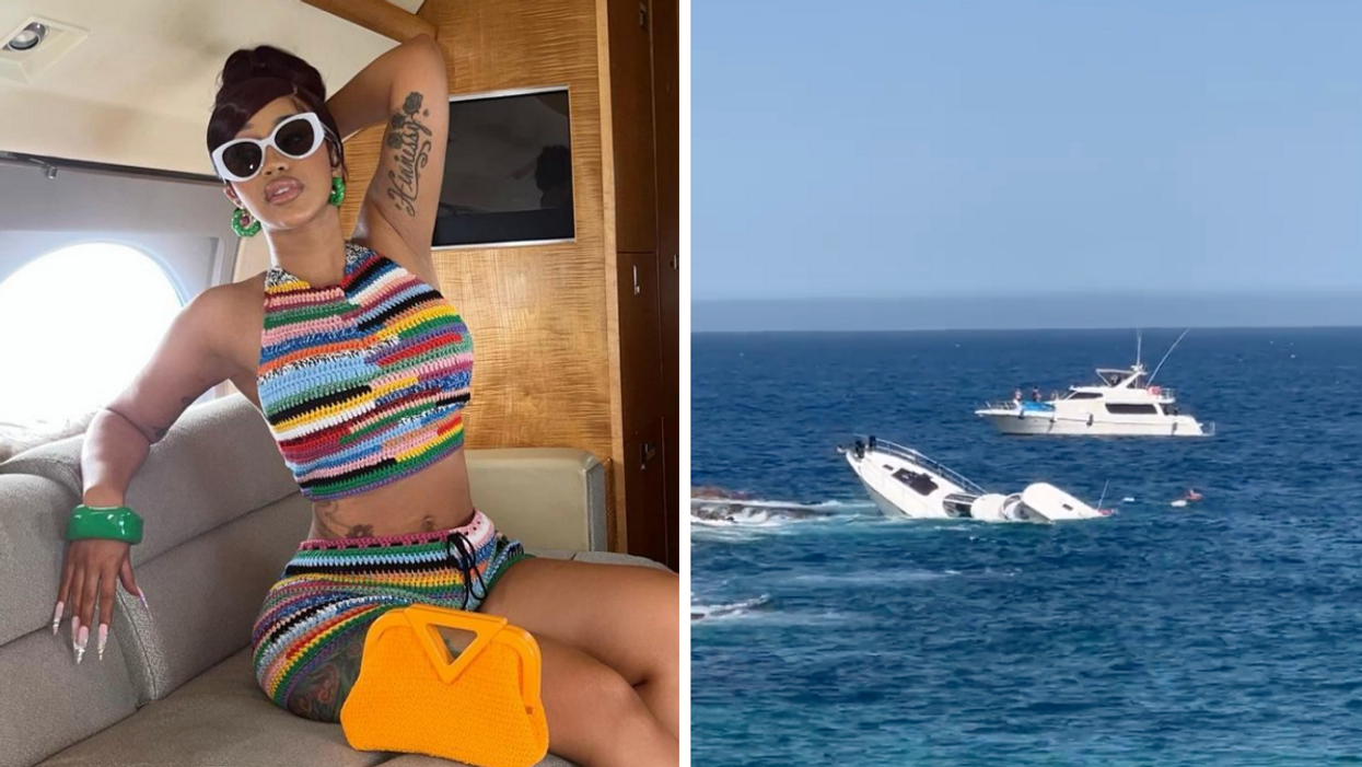 Cardi B. Right: A sinking boat.