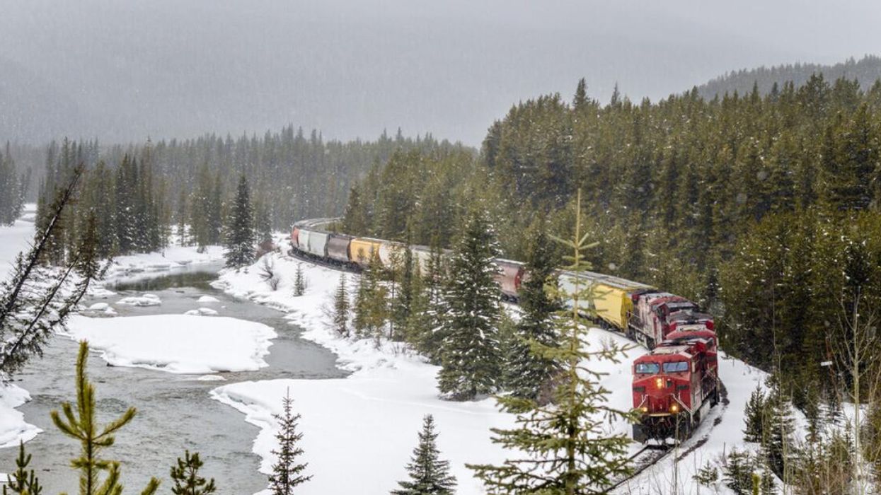 Cargo train in snow.