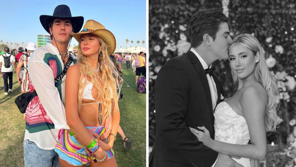 Carly Lawrence and Bennett Sipes. Right: Carly Lawrence and Bennett Sipes on their wedding day.