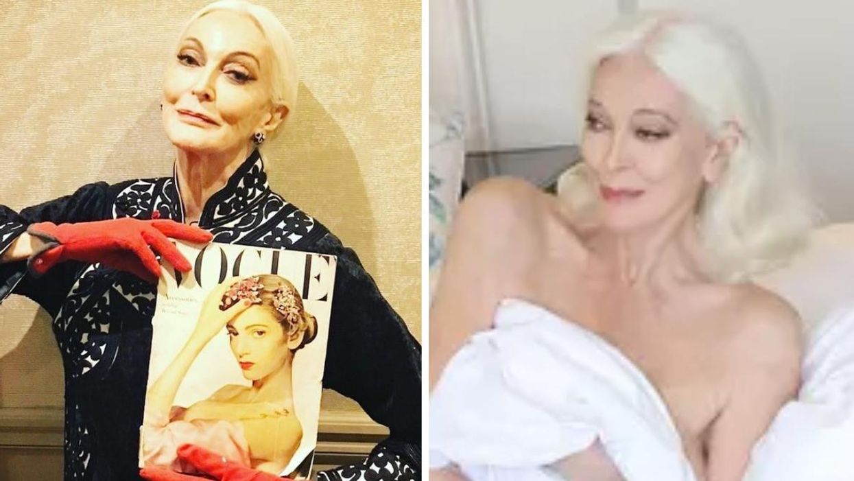 Carmen Dell'Orefice with her Vogue cover. Right: Carmen Dell'Orefice posing for New You.