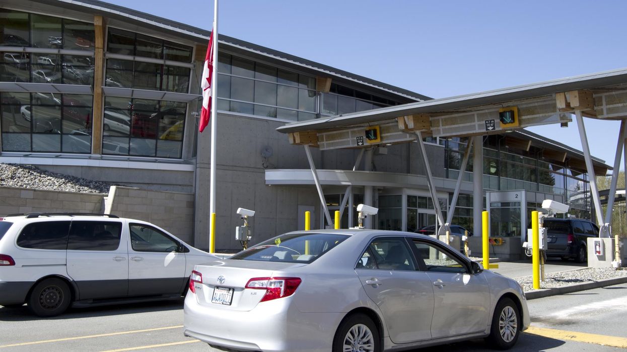 Cars at a Canada-U.S. border crossing.