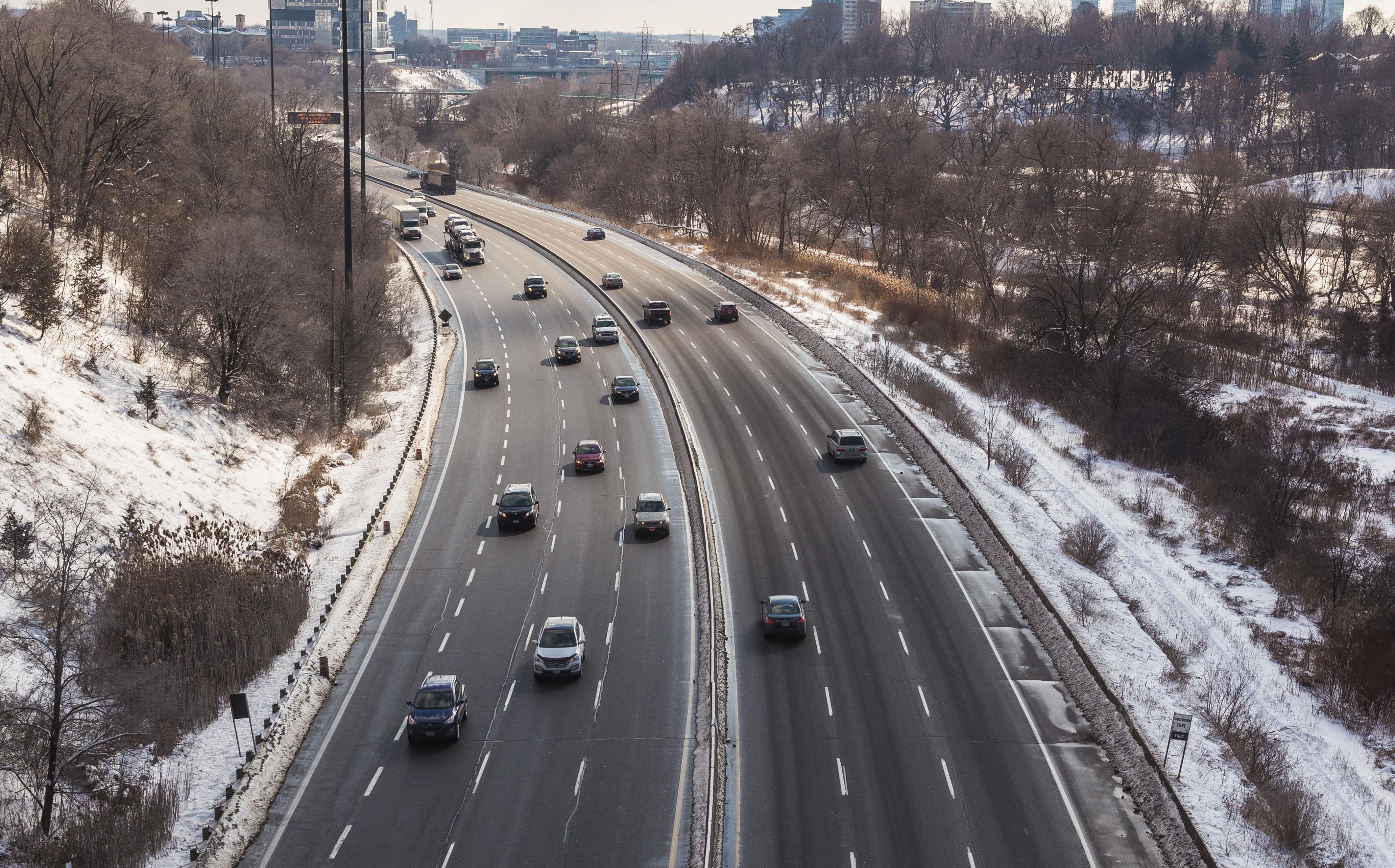 Cars on the Don Valley Parkway in Toronto.