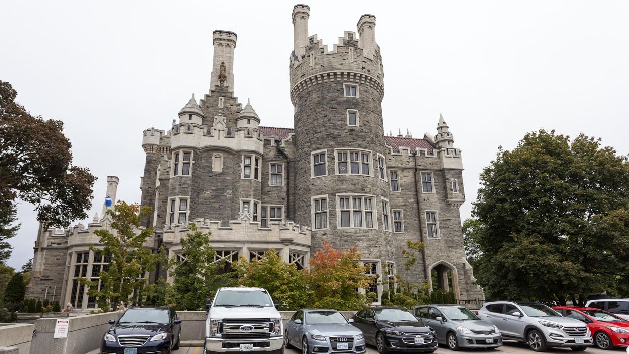 Cars parked outside of Casa Loma in Toronto.