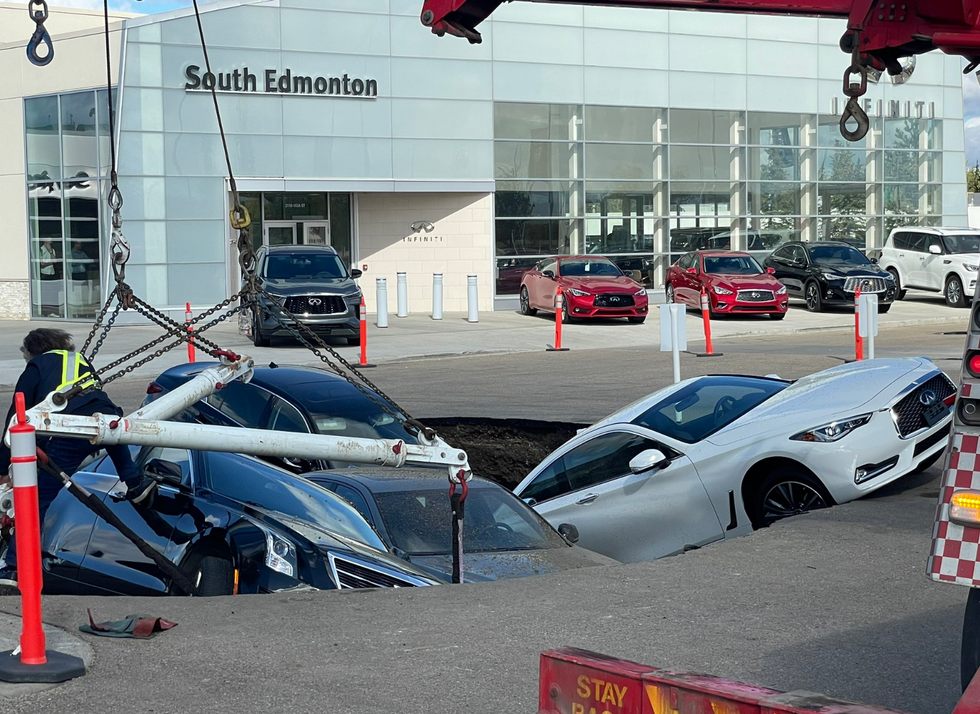 Cars stuck in the sinkhole in Edmonton.