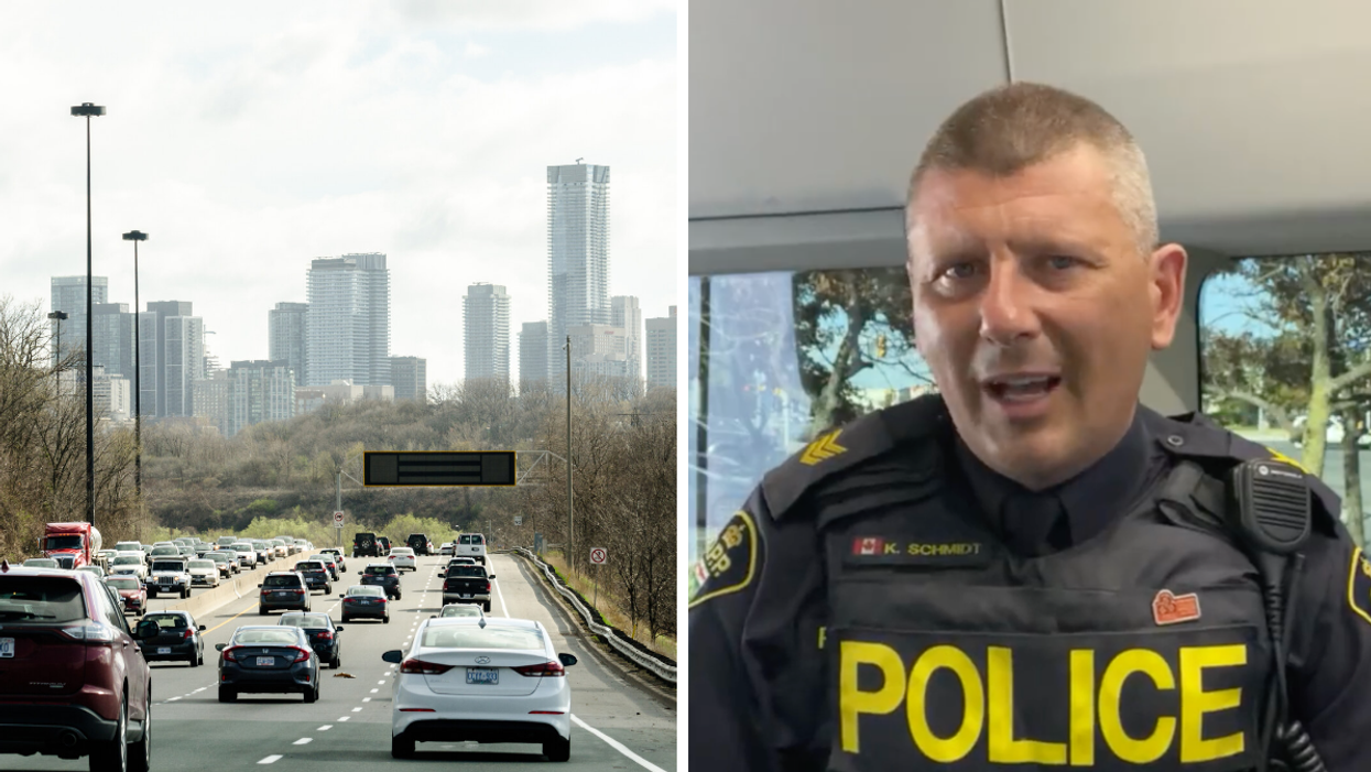 Cars with Ontario licence plates driving in Toronto. Right: OPP Sgt. Kerry Schmidt.