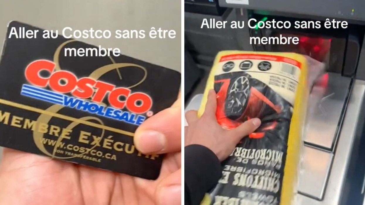Carte Costco. Droite : Achat au Costco.