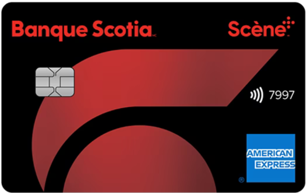 Carte de cr\u00e9dit American Express de la Banque Scotia en noir et rouge.