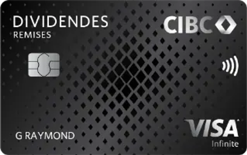 Carte de cr\u00e9dit Carte Dividendes CIBC Visa Infinite arborant une teinte noir.