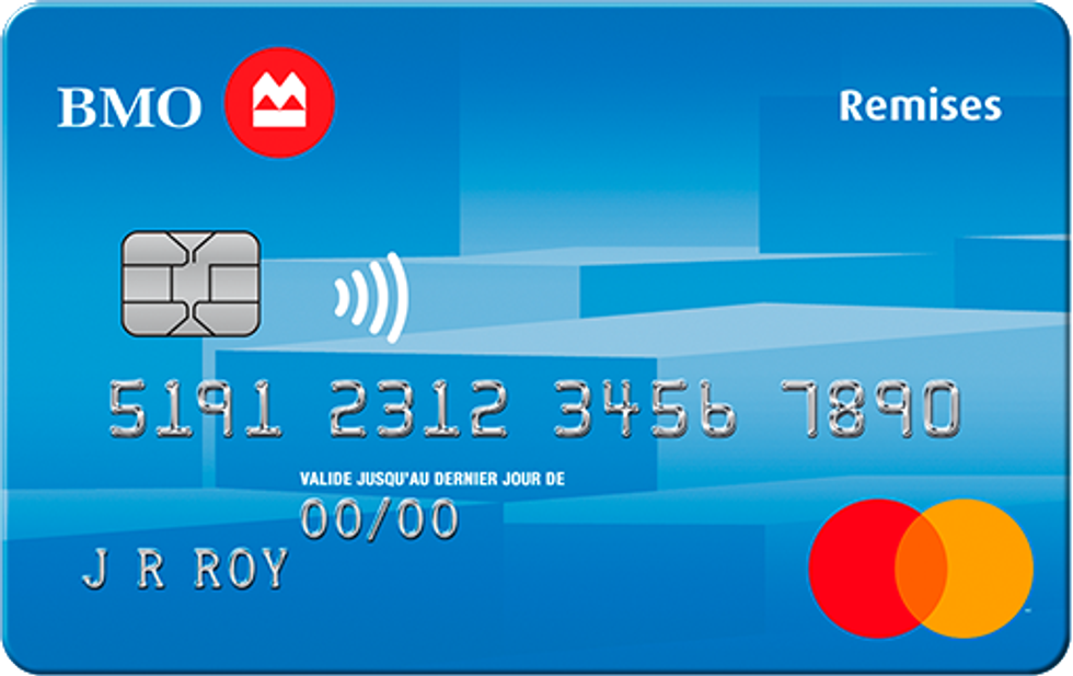 Carte de cr\u00e9dit Mastercard BMO Remises pour \u00e9tudiants de couleur bleue.