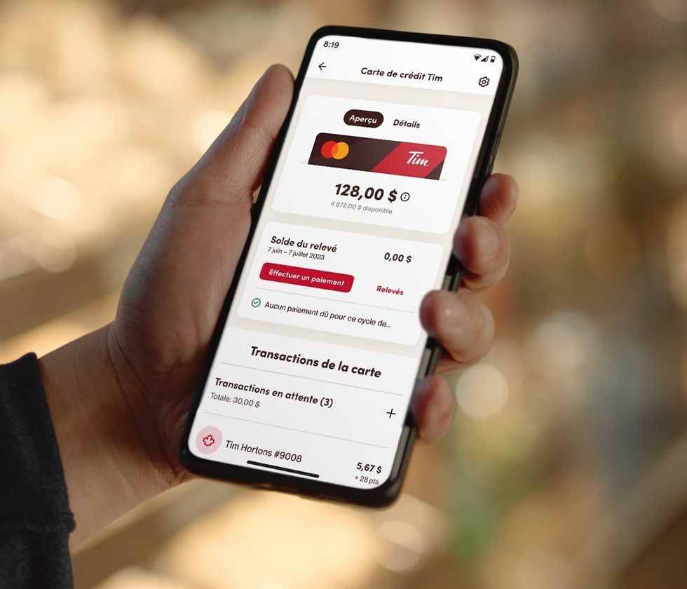 Carte de cr\u00e9dit sur application.