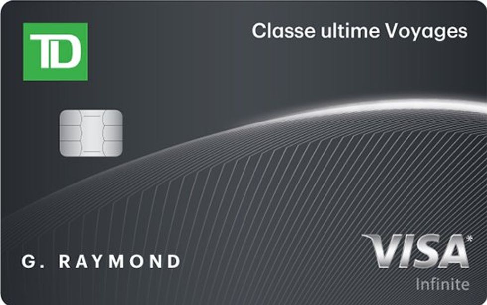 Carte de cr\u00e9dit Visa Infinite TD Classe ultime Voyages noire et grise.