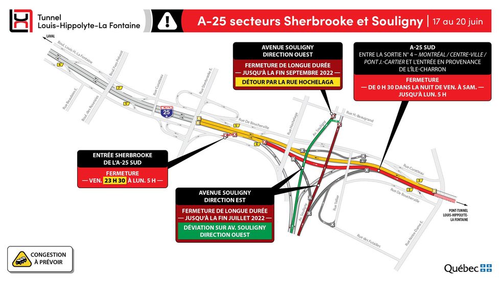 Carte de la fermeture du tron\u00e7on.