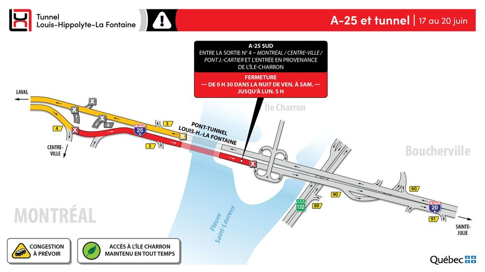 Carte de la fermeture du tron\u00e7on.
