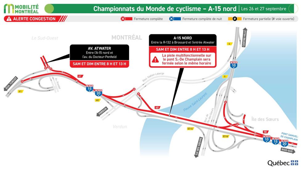 Carte des entraves sur le pont Samuel-De Champlain