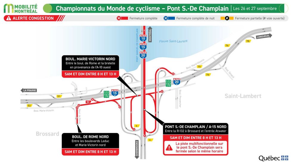 Carte des entraves sur le pont Samuel-De Champlain