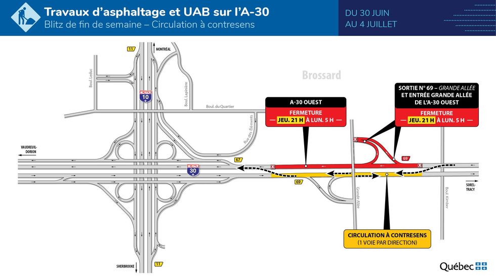 Carte des travaux pr\u00e9vu sur l'autoroute 30.