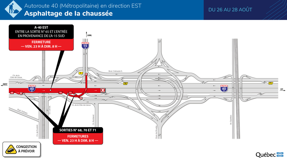 Carte des travaux sur l'autoroute 40.