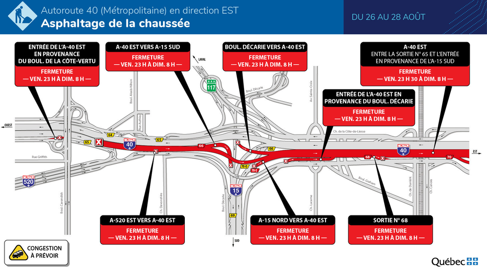 Carte des travaux sur l'autoroute 40.
