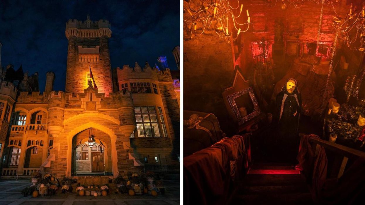 Casa Loma in Toronto, Ontario. Right: 'Phantom of the Opera' themed scene.