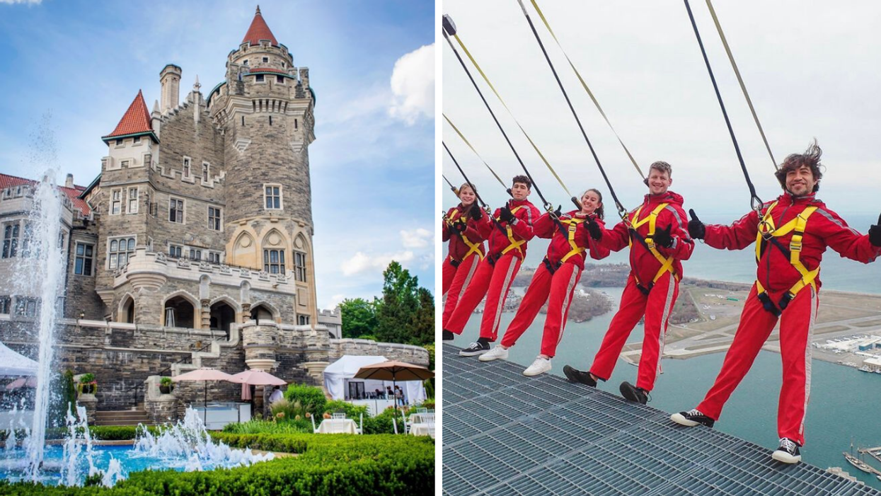 Casa Loma. Right: CN Tower EdgeWalk.