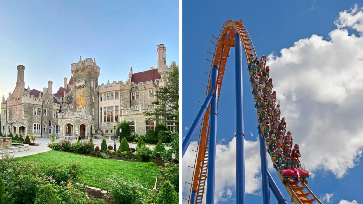 Casa Loma. Right: Roller coaster at Canada's Wonderland.