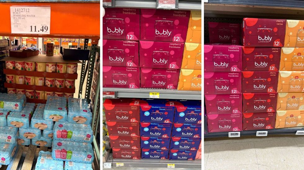 cases of bubly sparkling water at costco, walmart and loblaws