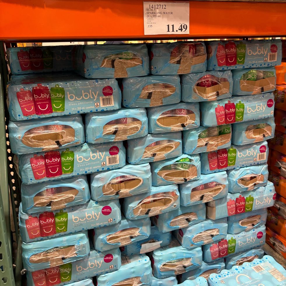 cases of Bubly sparkling water at Costco