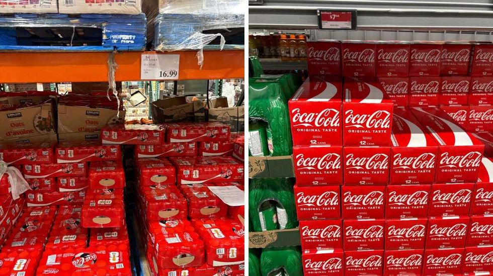 cases of Coke at Costco. Right: cases of Coke at Walmart.