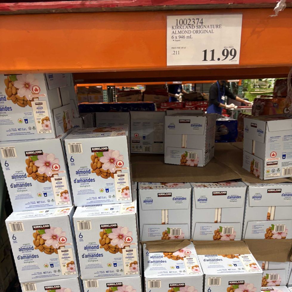 cases of Kirkland Signature almond beverage at costco
