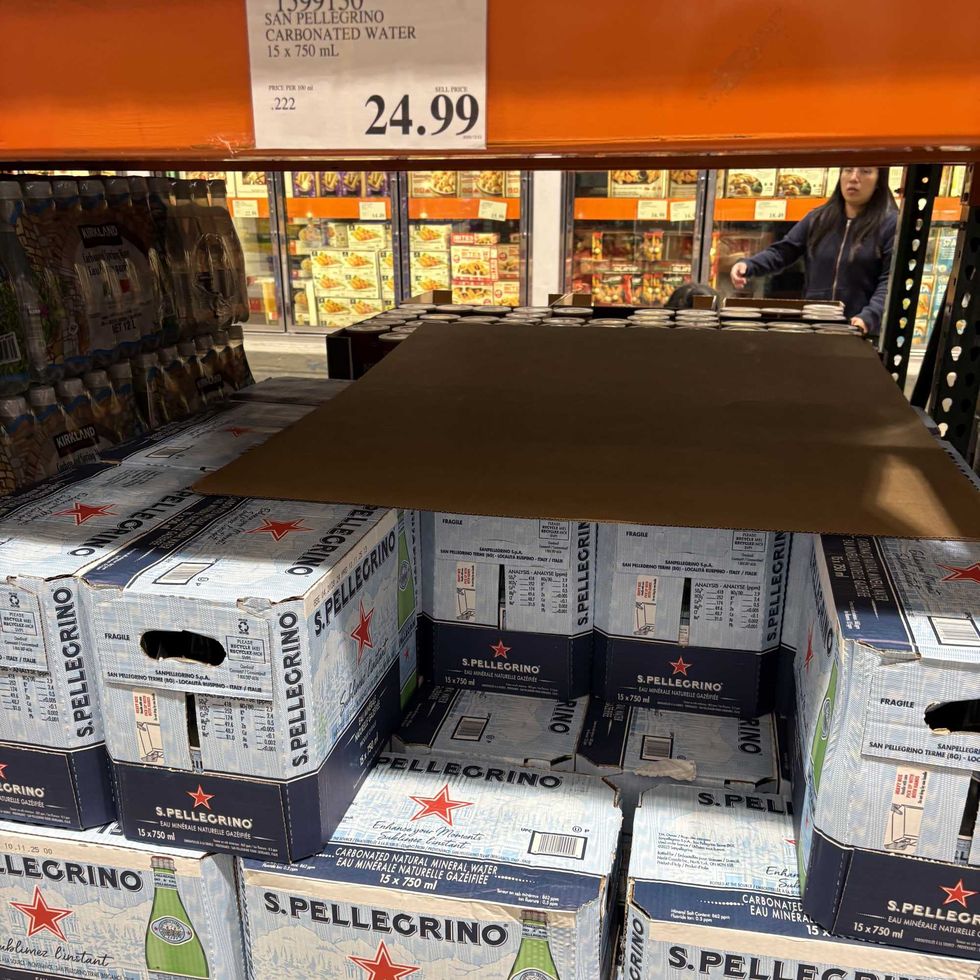 cases of San Pellegrino carbonated water at costco