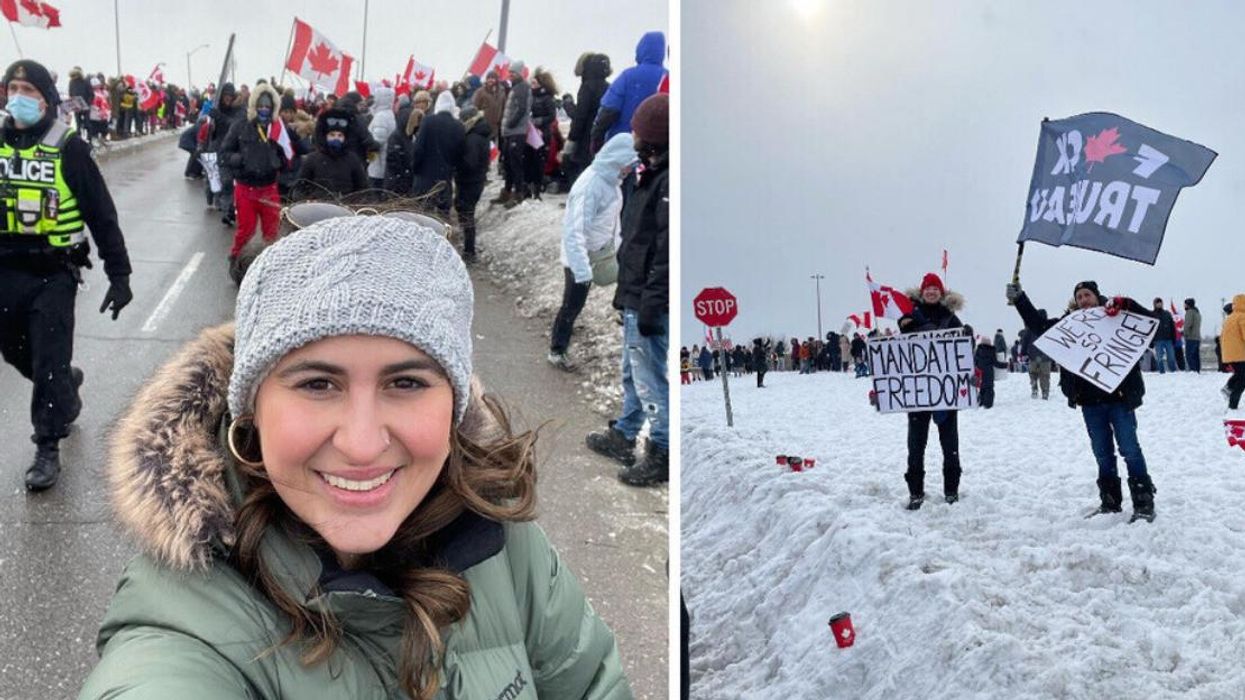 Cassandra Navarrete at a Freedom Convoy protest in Vaughan, Ontario in January 2022.