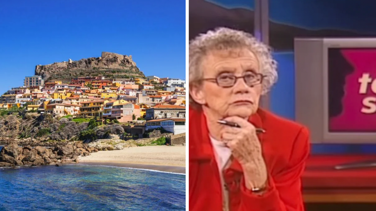Castelsardo in Sardinia, Italy. Right: Canadian sex educator Sue Johanson on her "Talk Sex" show.