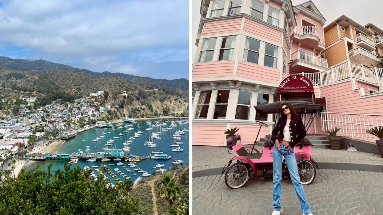 Catalina Island, CA. Right: A woman outside of Hotel St. Lauren in Catalina Island, CA.