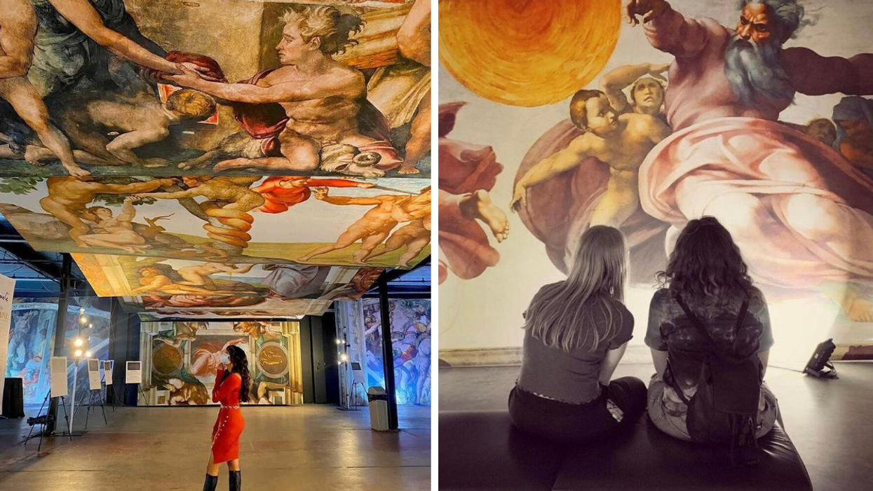 Ceiling frescoes from the Vatican’s Sistine Chapel displayed in an immersive art exhibit.