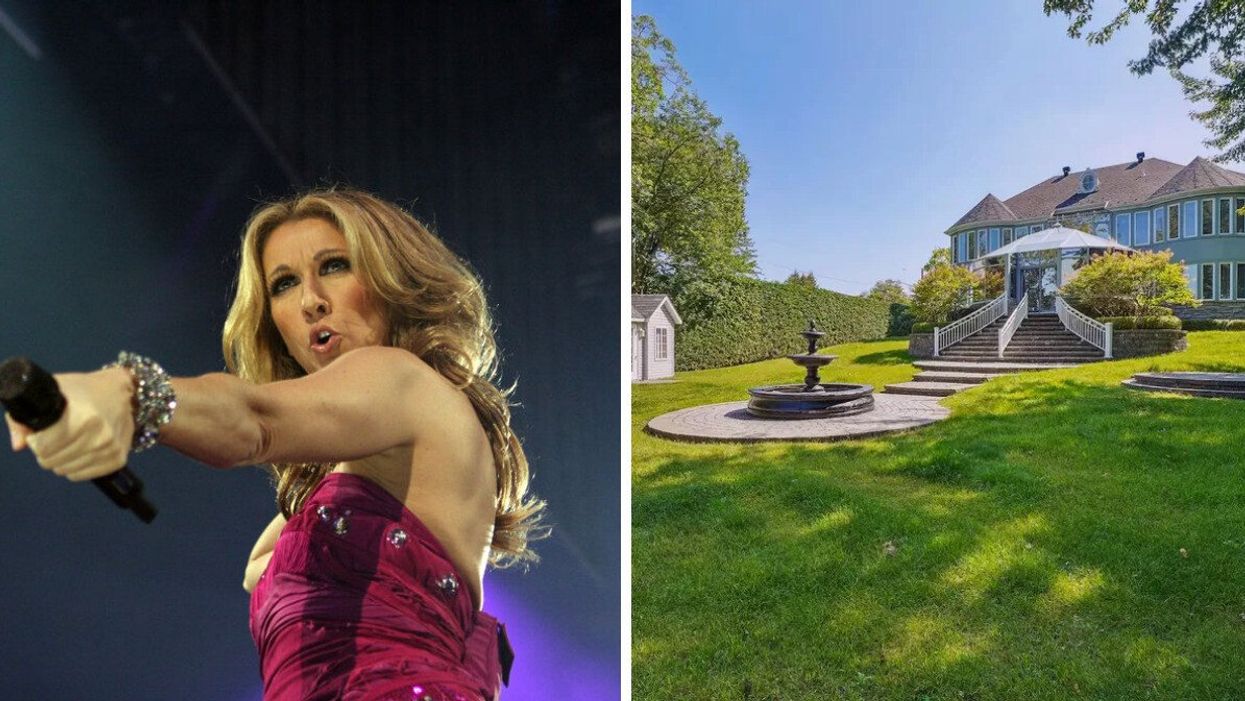 Céline Dion. Right: Backyard of Airbnb.